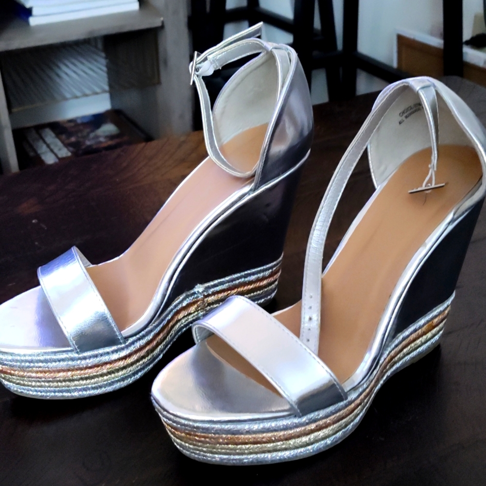 Metallic Silver Wedges (Worn once for a fashion show)